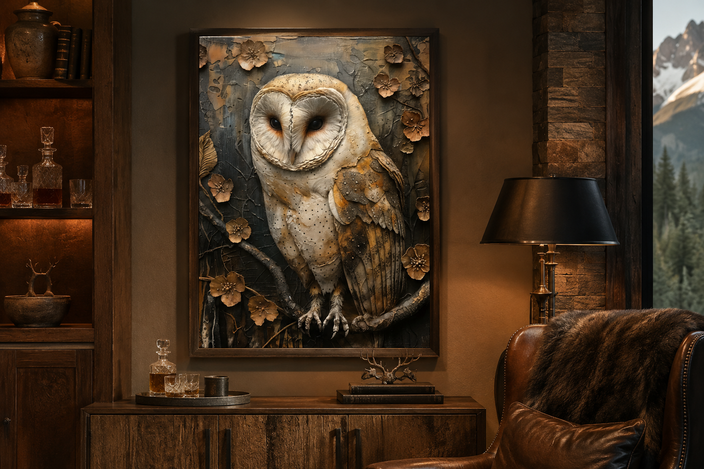 Barn Owl Rustic Farmhouse Framed Canvas Wall Art