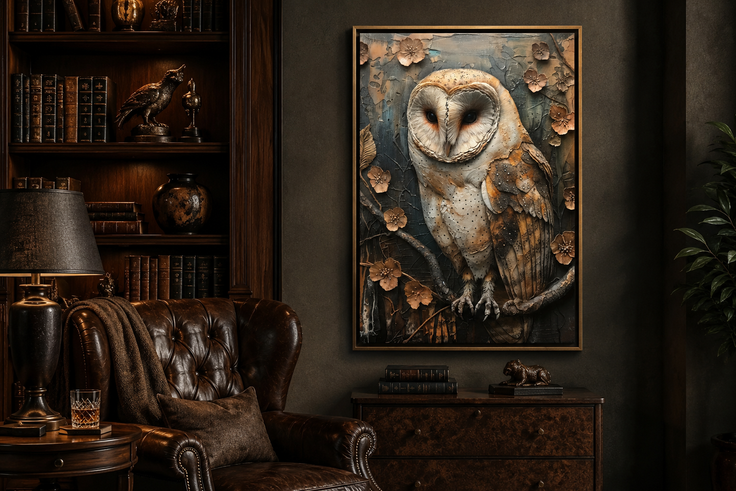 Barn Owl Rustic Farmhouse Framed Canvas Wall Art