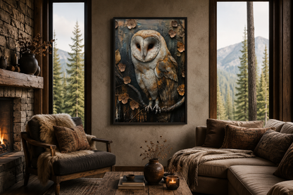 Barn Owl Rustic Farmhouse Framed Canvas Wall Art