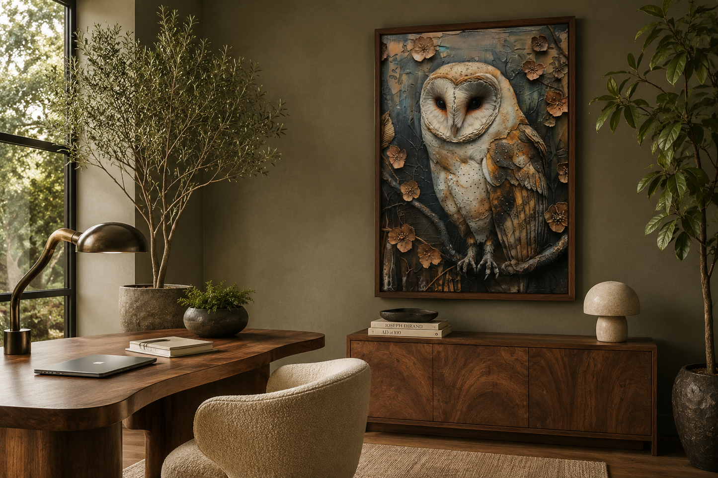 Barn Owl Rustic Farmhouse Framed Canvas Wall Art