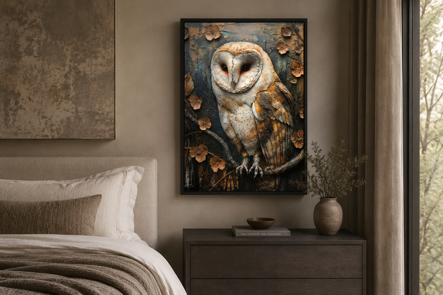 Barn Owl Rustic Farmhouse Framed Canvas Wall Art