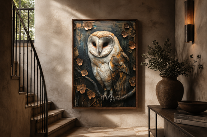 Barn Owl Rustic Farmhouse Framed Canvas Wall Art