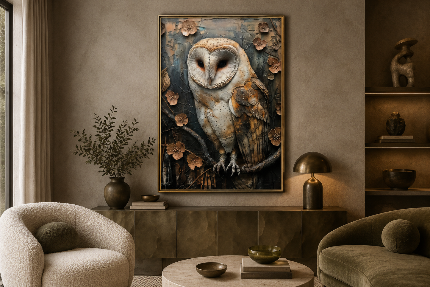 Barn Owl Rustic Farmhouse Framed Canvas Wall Art