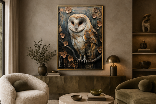 Barn Owl Rustic Farmhouse Framed Canvas Wall Art