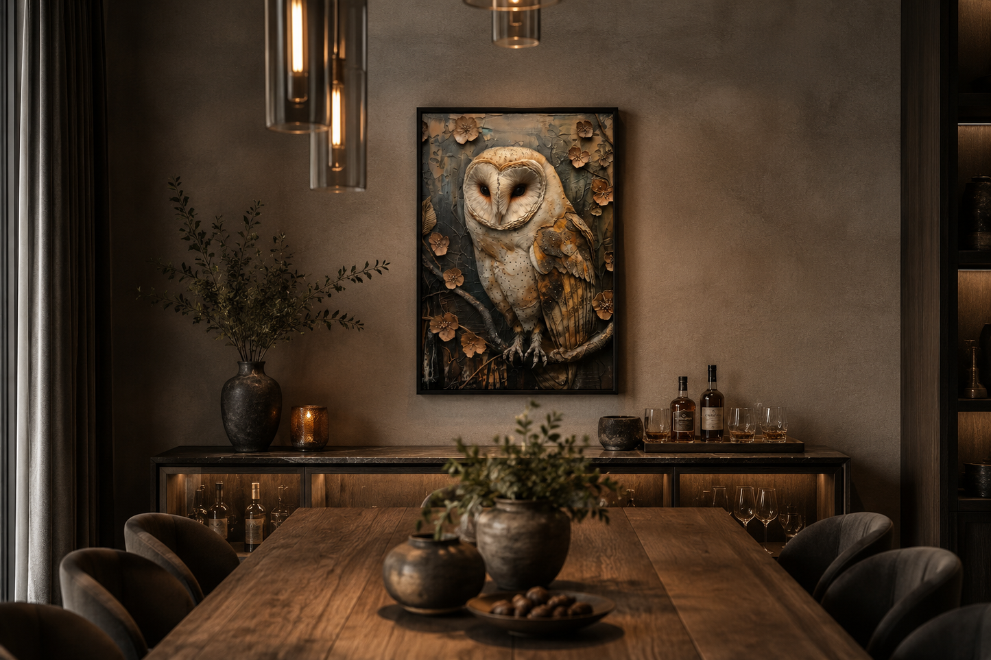 Barn Owl Rustic Farmhouse Framed Canvas Wall Art
