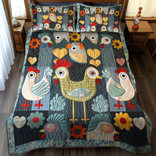 Barnyard Hens 3-Piece Quilted Bedding Set - Single (59" x 70")