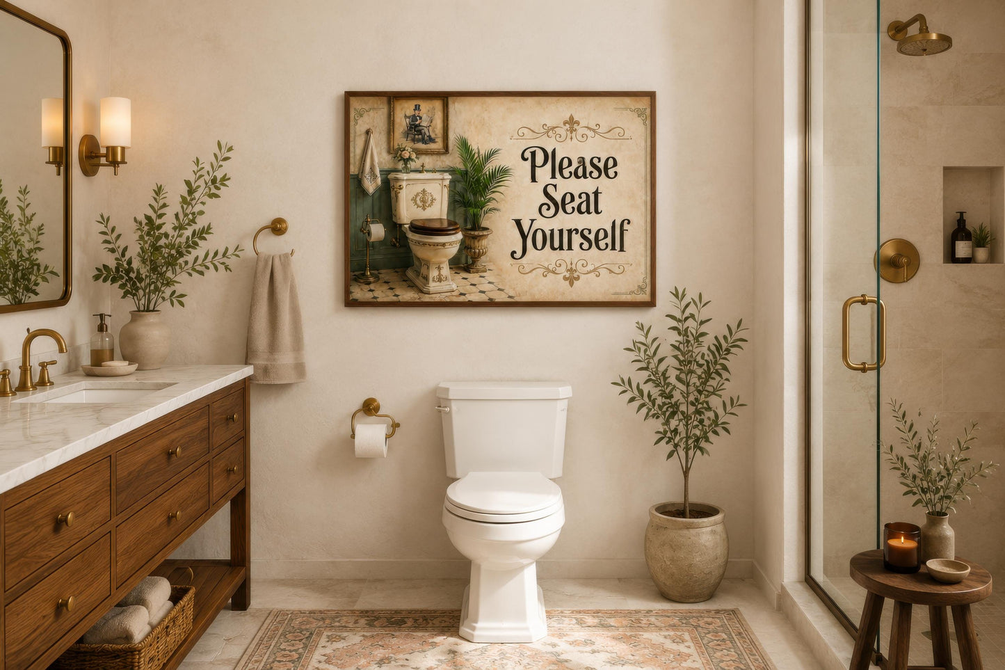 Bathroom Wall Art – Please Seat Yourself Sign | Funny Bathroom Art Canvas Print