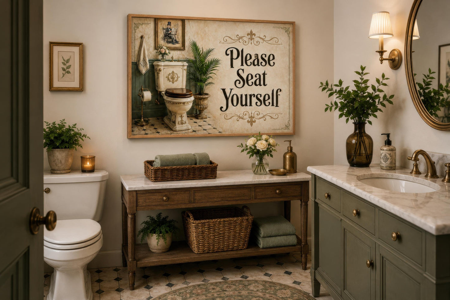 Bathroom Wall Art – Please Seat Yourself Sign | Funny Bathroom Art Canvas Print
