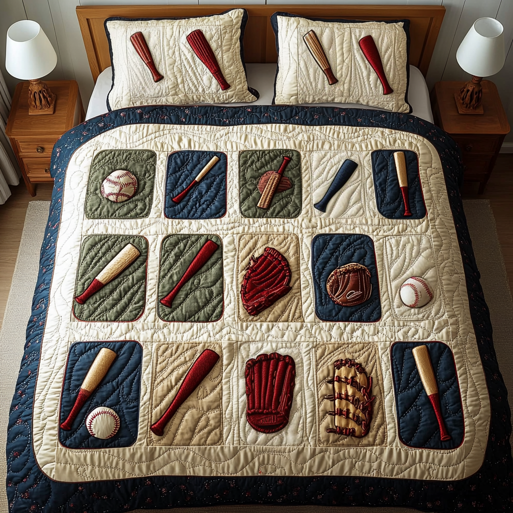 Batter Dream 3-Piece Quilted Bedding Set - Single (59" x 70")
