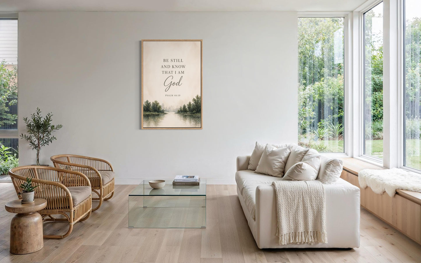 Be Still and Know That I Am God On Watercolor Calm Landscape Christian Scripture Decor Canvas Wall Art