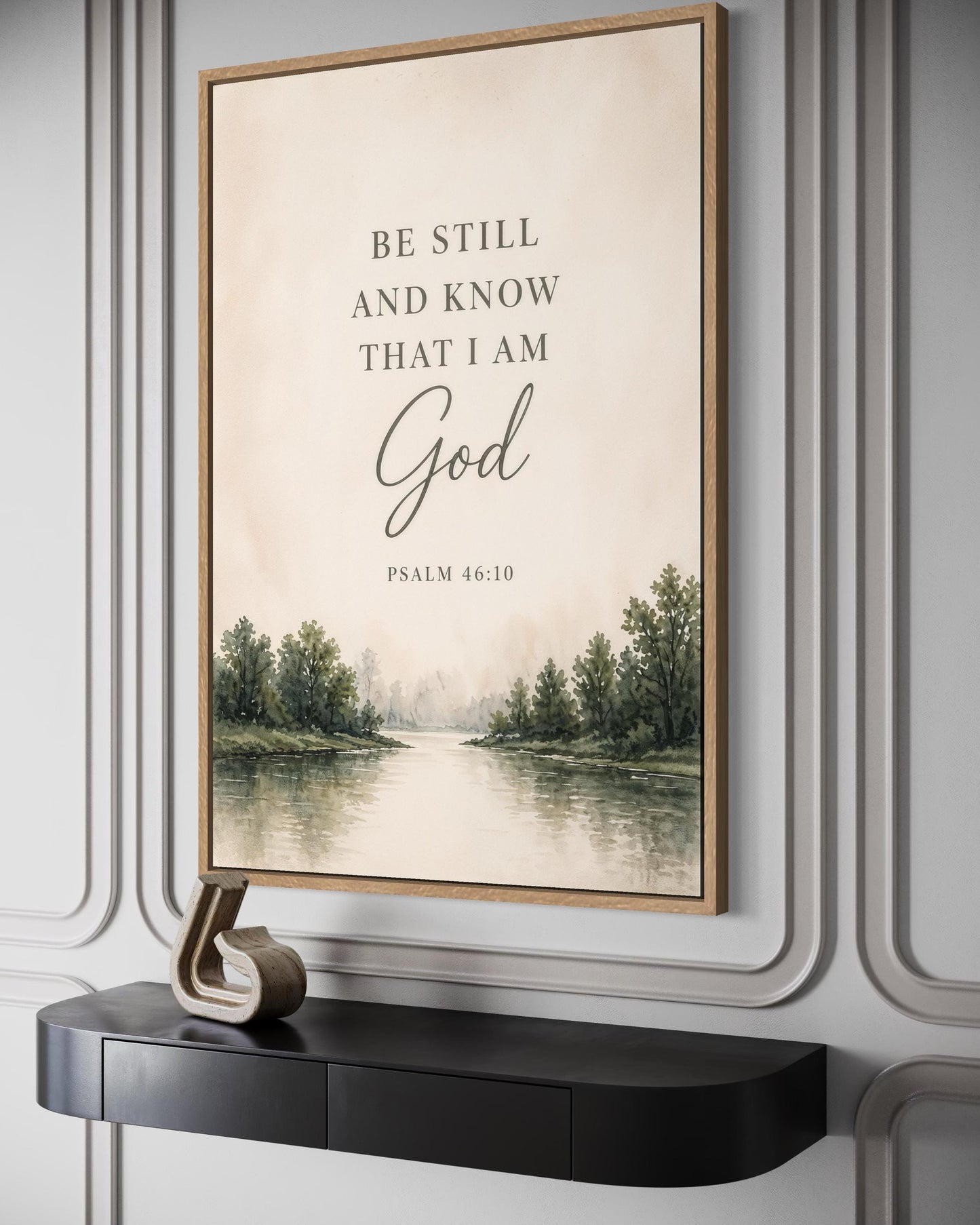 Be Still and Know That I Am God On Watercolor Calm Landscape Christian Scripture Decor Canvas Wall Art