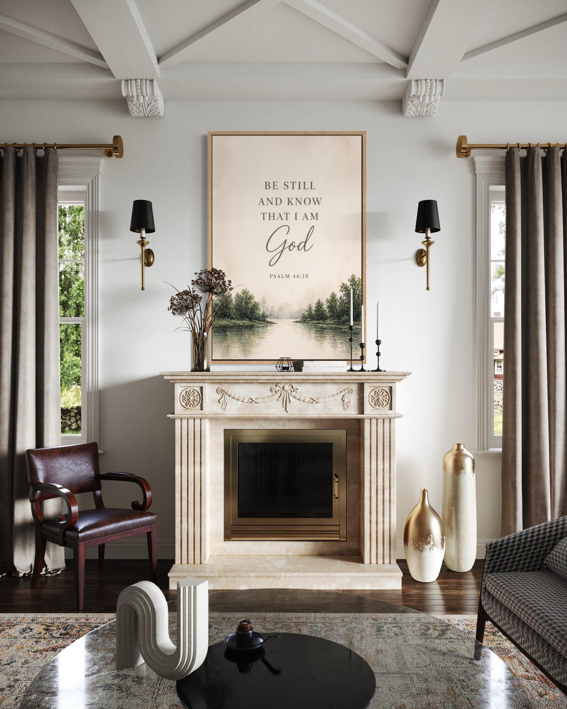 Be Still and Know That I Am God On Watercolor Calm Landscape Christian Scripture Decor Canvas Wall Art