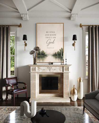 Be Still and Know That I Am God On Watercolor Calm Landscape Christian Scripture Decor Canvas Wall Art