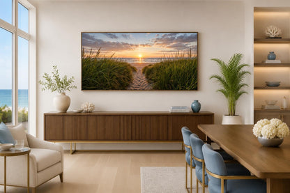 Beach Sunset, Grass And Sand Dunes Coastal Canvas Wall Art