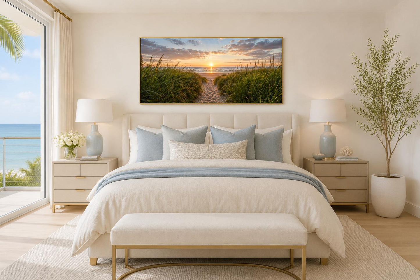 Beach Sunset, Grass And Sand Dunes Coastal Canvas Wall Art