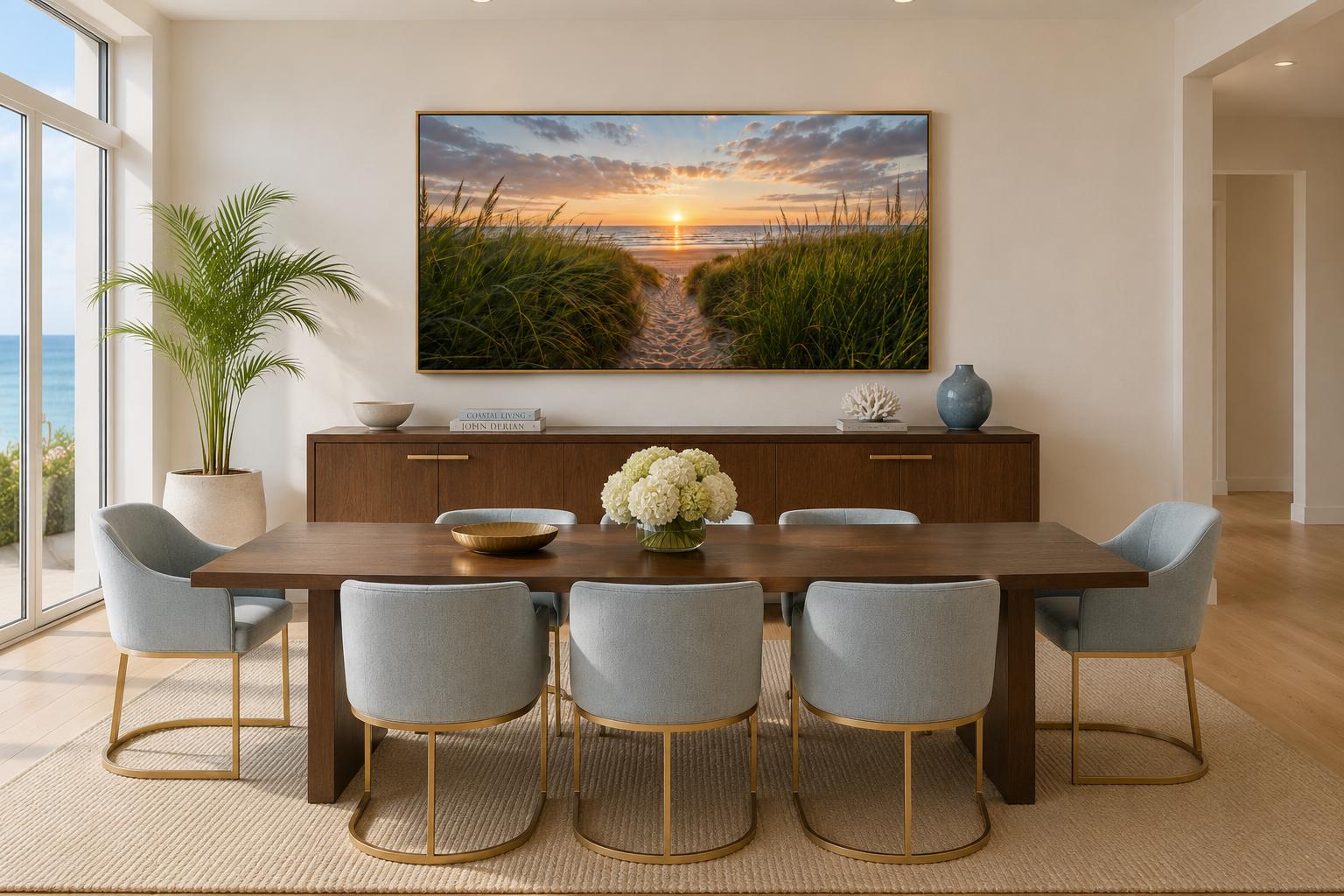 Beach Sunset, Grass And Sand Dunes Coastal Canvas Wall Art