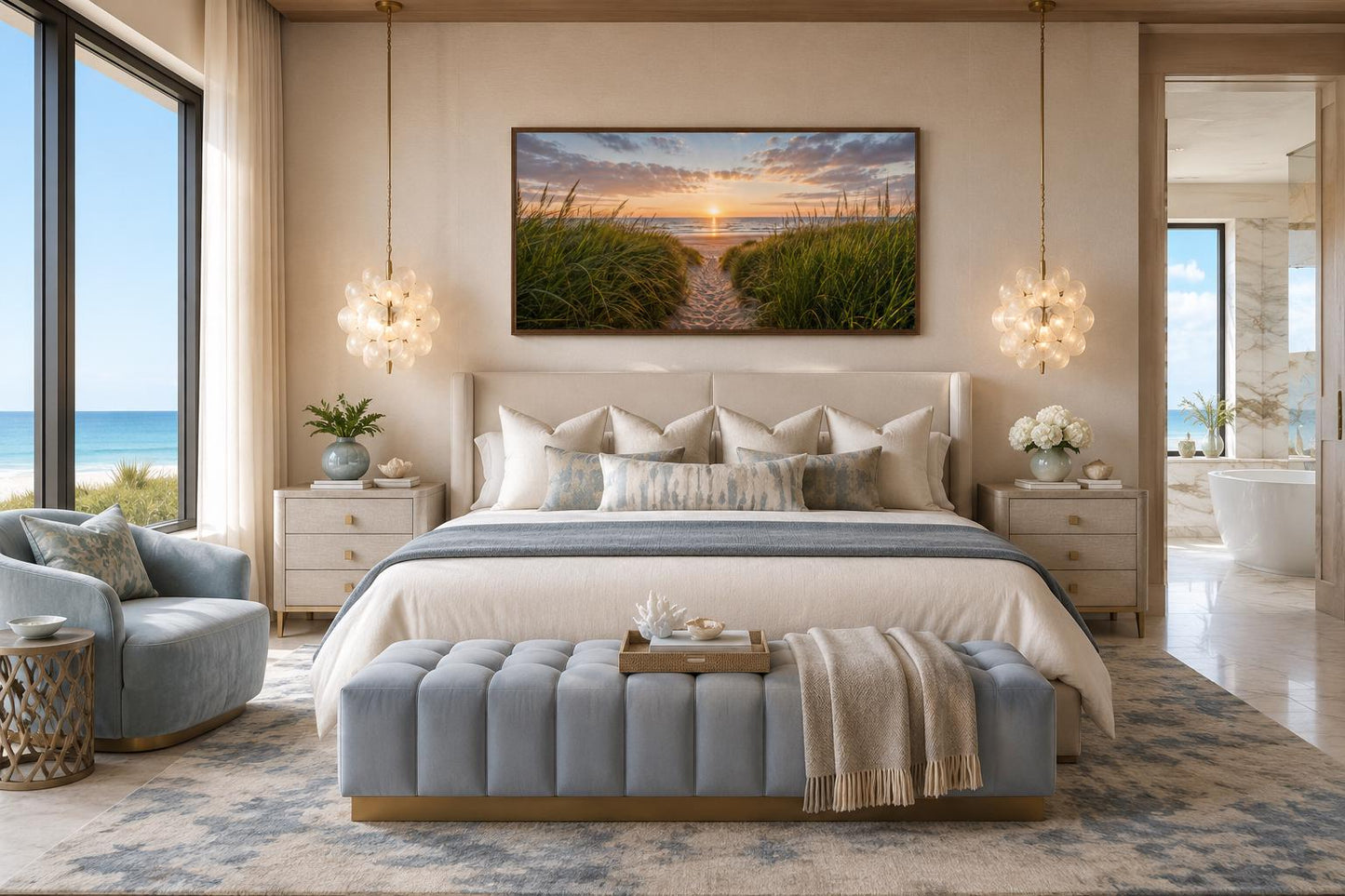 Beach Sunset, Grass And Sand Dunes Coastal Canvas Wall Art