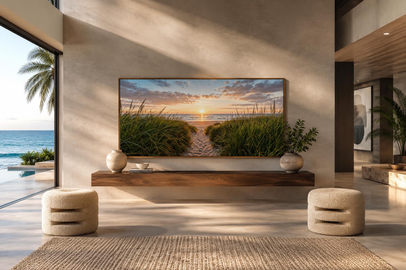 Beach Sunset, Grass And Sand Dunes Coastal Canvas Wall Art