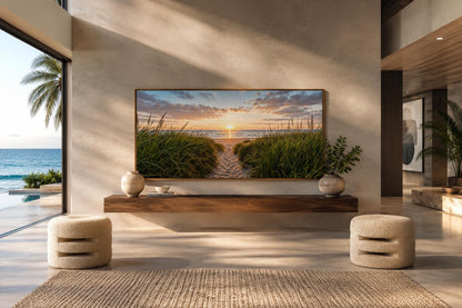 Beach Sunset, Grass And Sand Dunes Coastal Canvas Wall Art