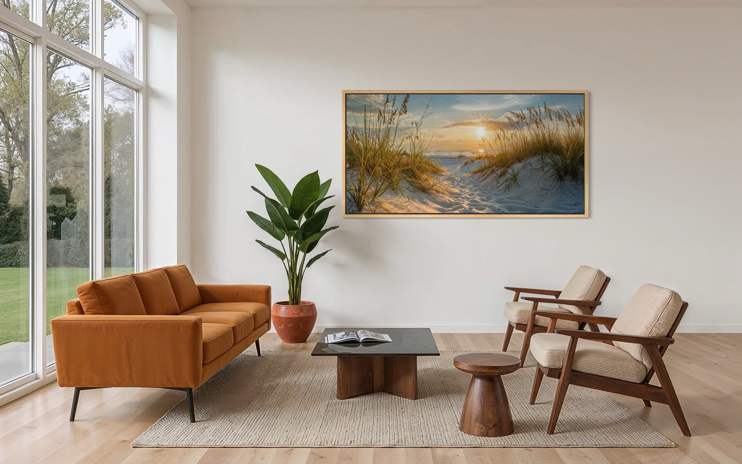 Beach Sunset Wall Art – Framed Sand Dunes Canvas | Coastal Wall Decor for Beach House