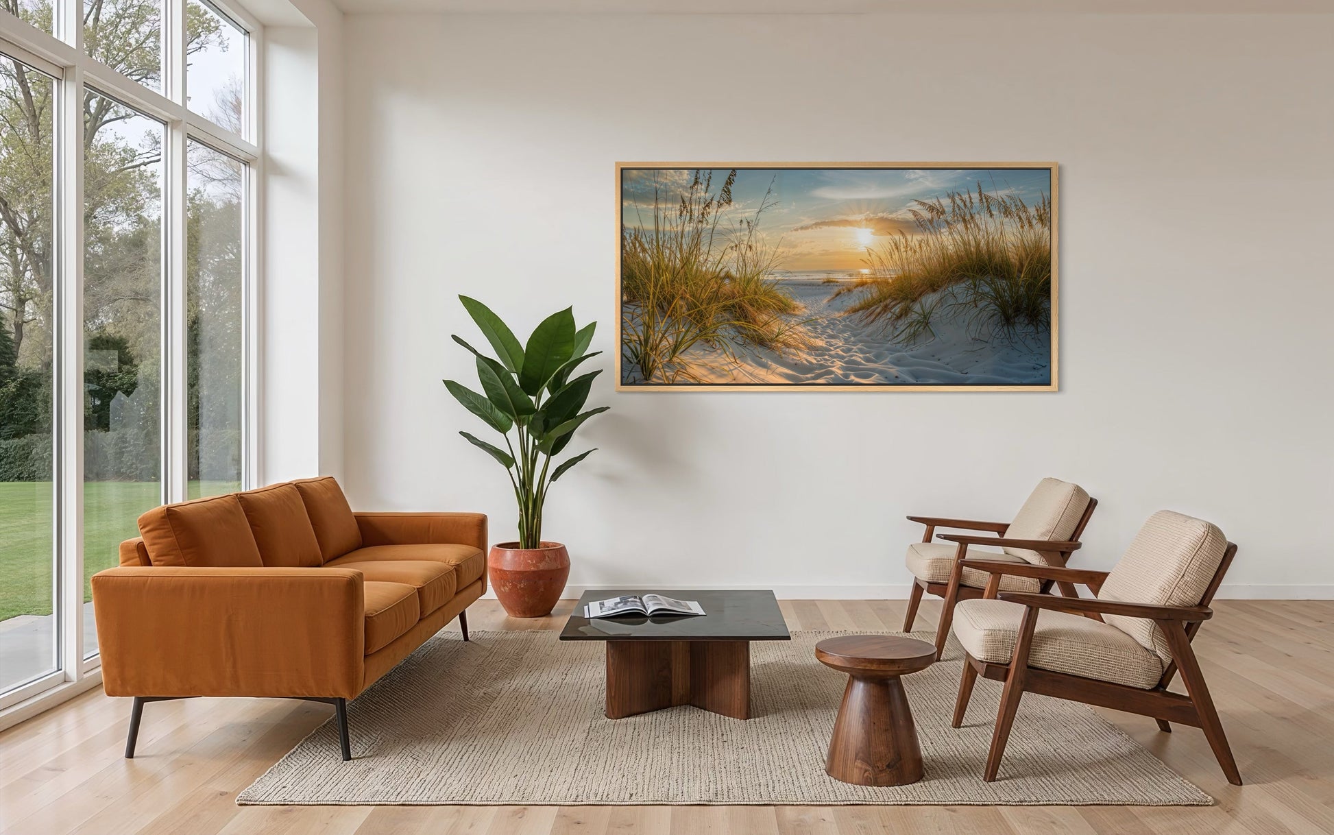 Beach Sunset Wall Art – Framed Sand Dunes Canvas | Coastal Wall Decor for Beach House