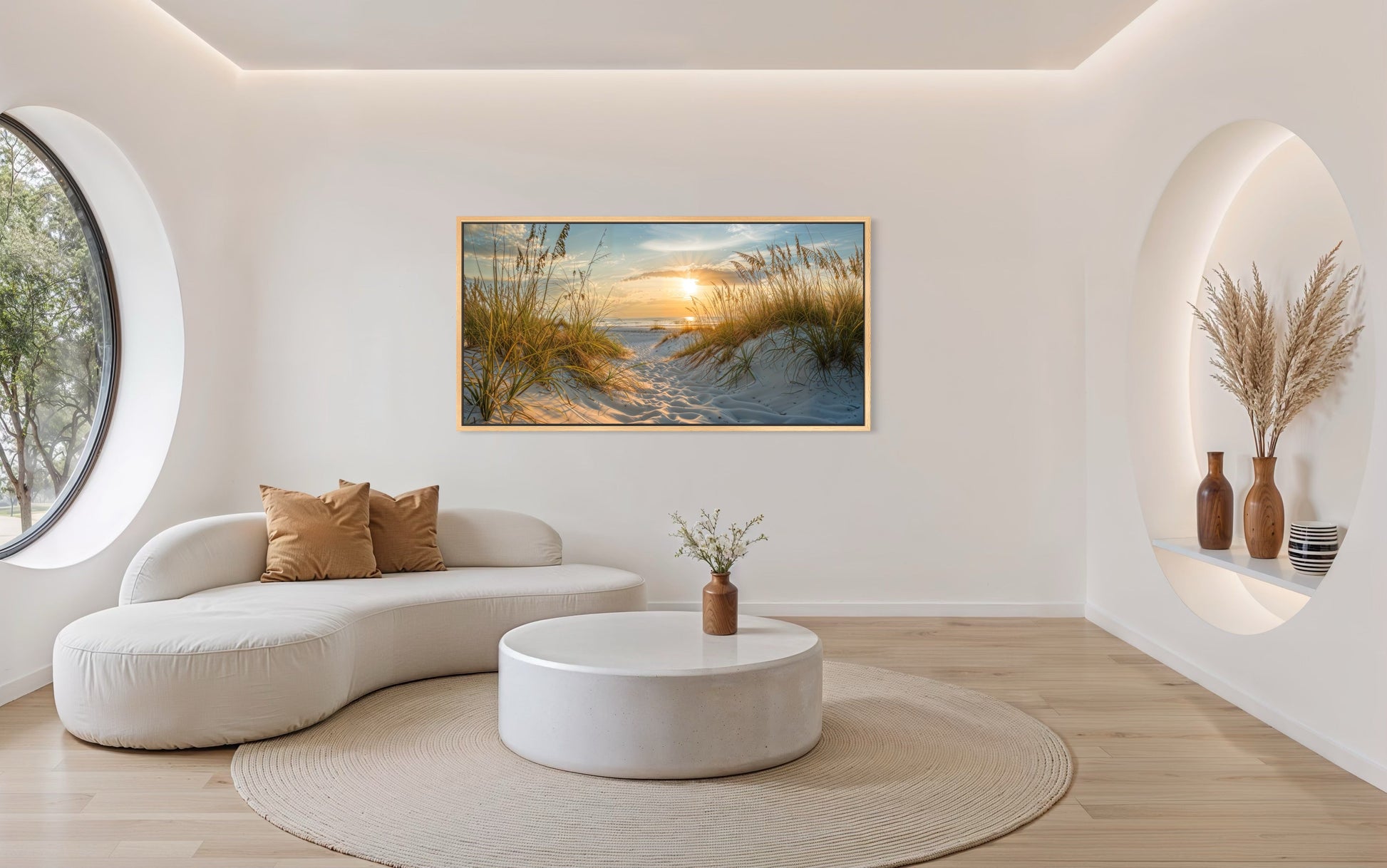 Beach Sunset Wall Art – Framed Sand Dunes Canvas | Coastal Wall Decor for Beach House