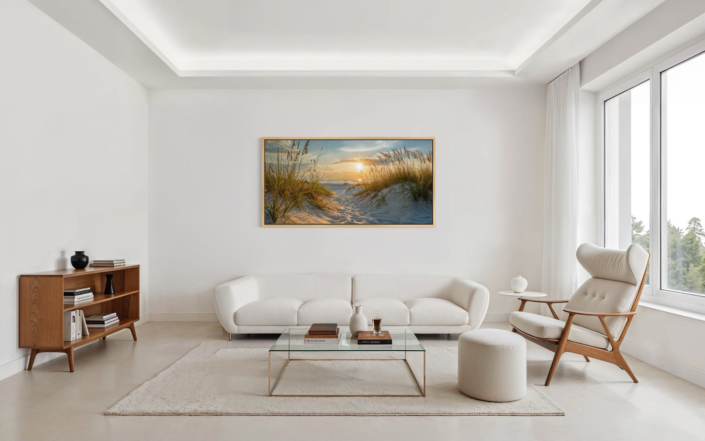 Beach Sunset Wall Art – Framed Sand Dunes Canvas | Coastal Wall Decor for Beach House