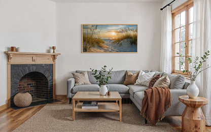 Beach Sunset Wall Art – Framed Sand Dunes Canvas | Coastal Wall Decor for Beach House