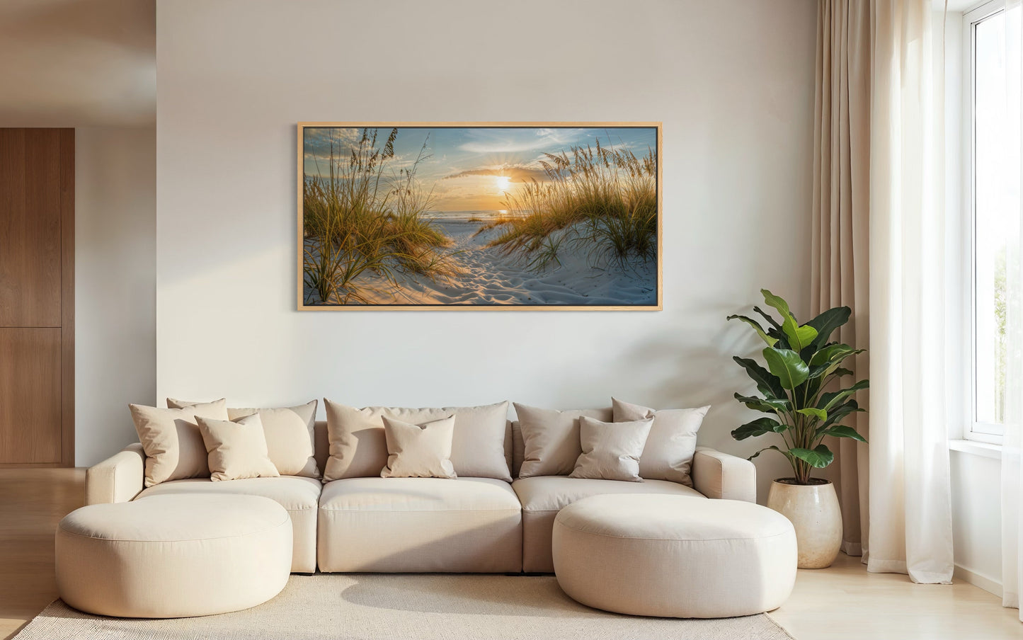 Beach Sunset Wall Art – Framed Sand Dunes Canvas | Coastal Wall Decor for Beach House