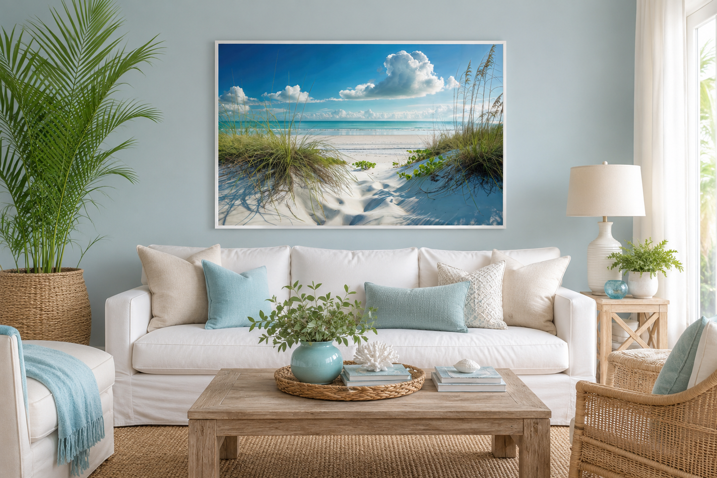 Beach Wall Art - Sand Dunes And Grass On The Beach Costal Framed Canvas Wall Art