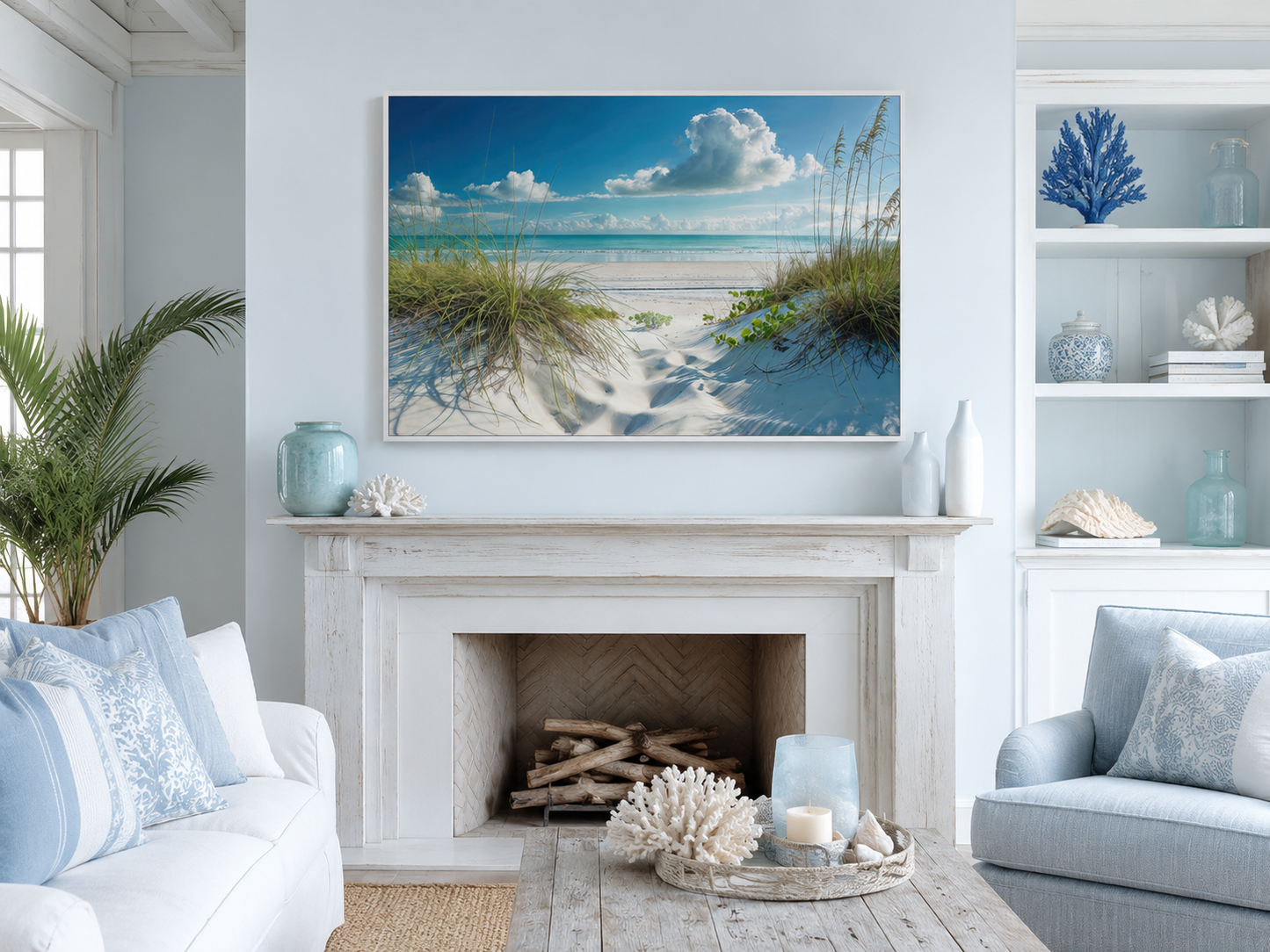 Beach Wall Art - Sand Dunes And Grass On The Beach Costal Framed Canvas Wall Art
