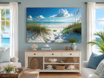 Beach Wall Art - Sand Dunes And Grass On The Beach Costal Framed Canvas Wall Art