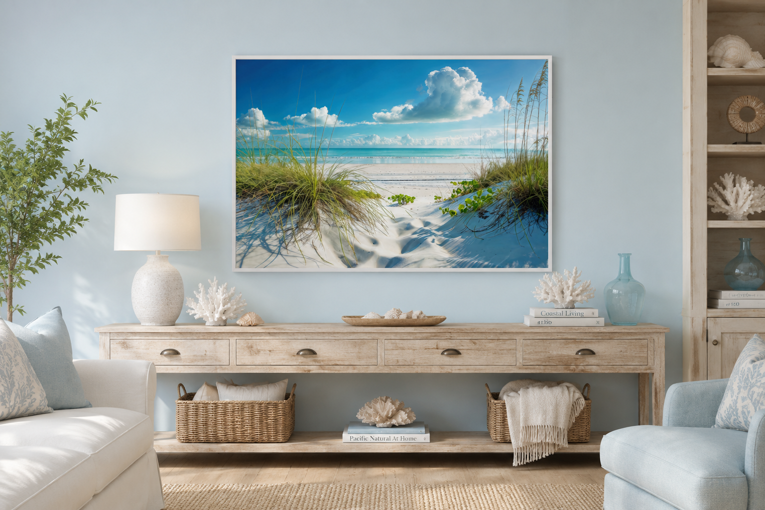 Beach Wall Art - Sand Dunes And Grass On The Beach Costal Framed Canvas Wall Art