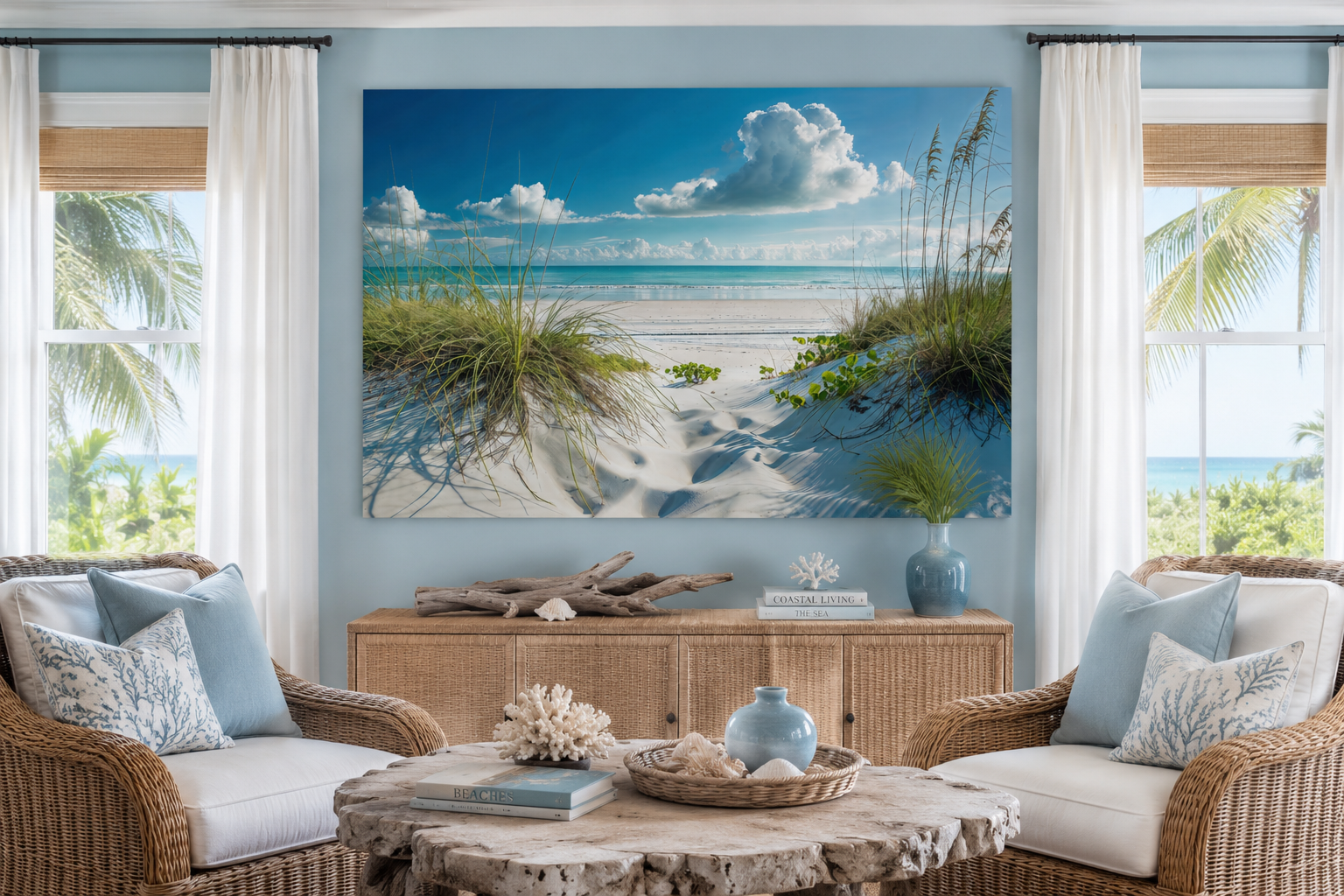 Beach Wall Art - Sand Dunes And Grass On The Beach Costal Framed Canvas Wall Art
