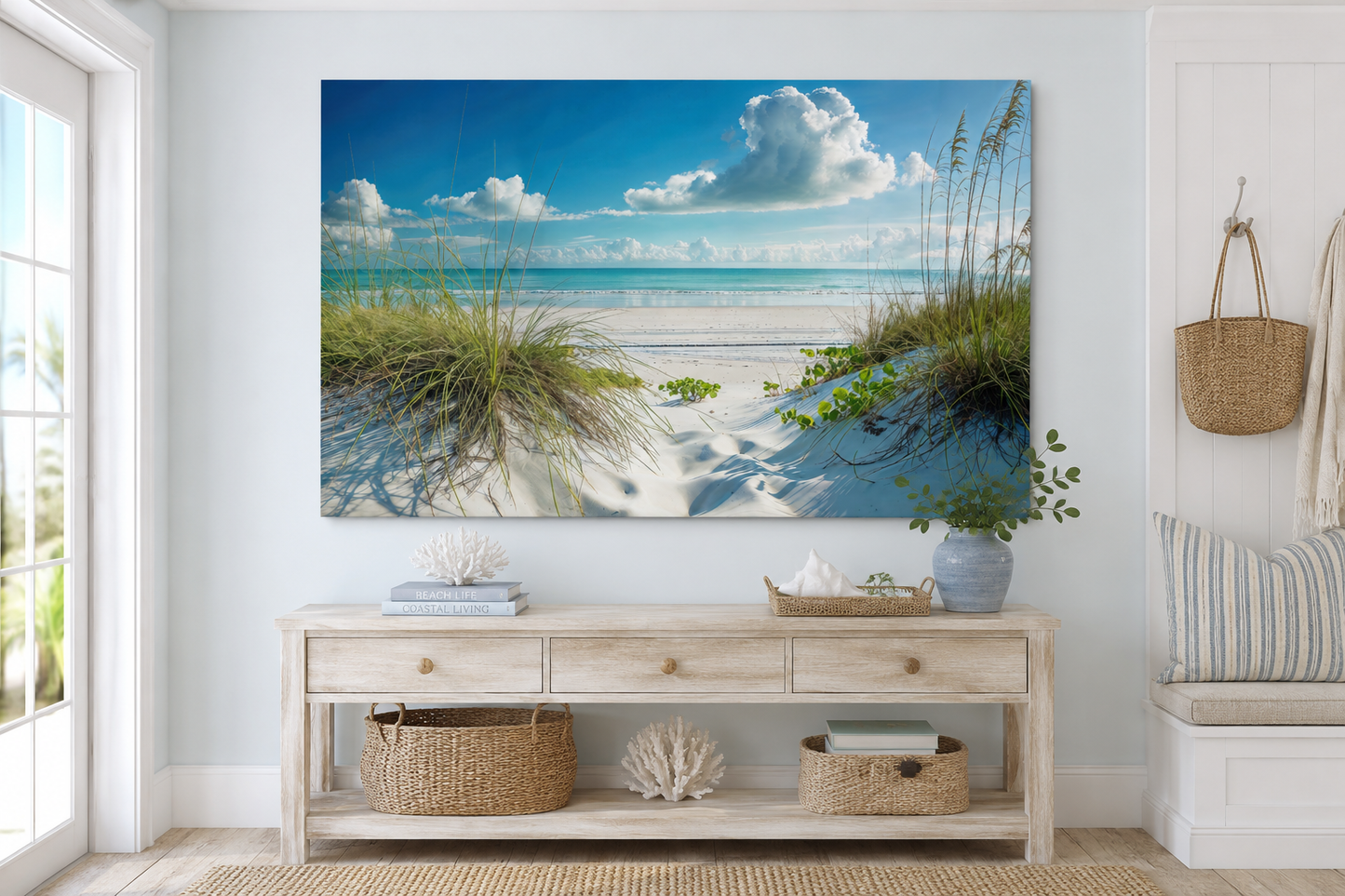 Beach Wall Art - Sand Dunes And Grass On The Beach Costal Framed Canvas Wall Art