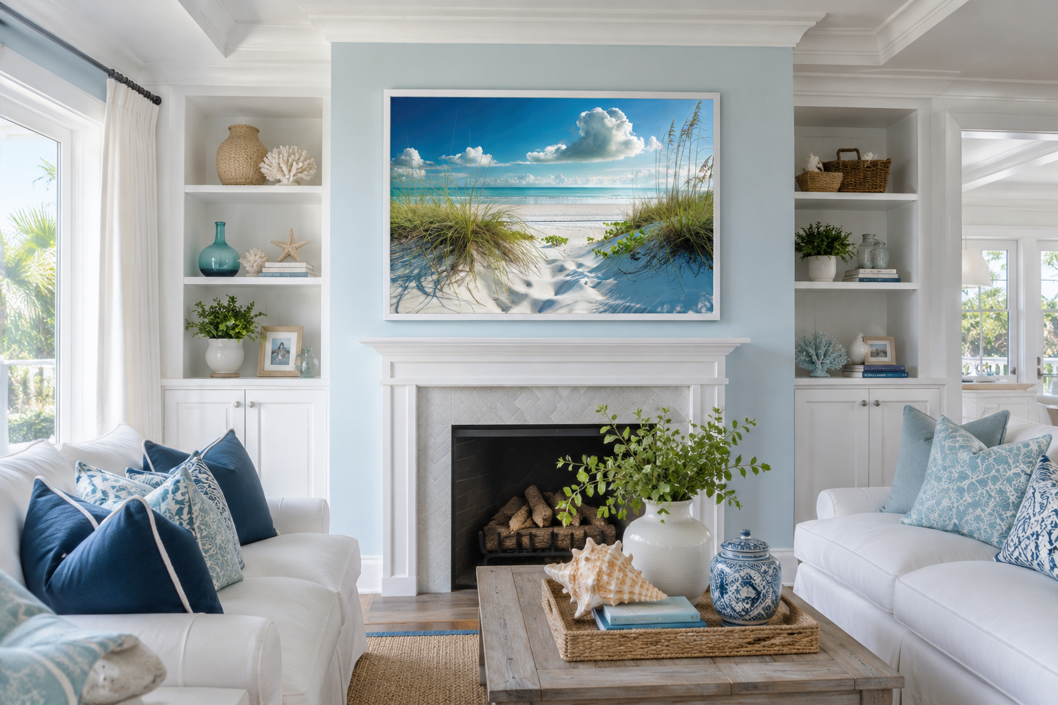 Beach Wall Art - Sand Dunes And Grass On The Beach Costal Framed Canvas Wall Art