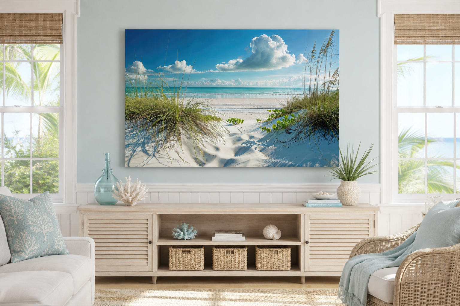 Beach Wall Art - Sand Dunes And Grass On The Beach Costal Framed Canvas Wall Art
