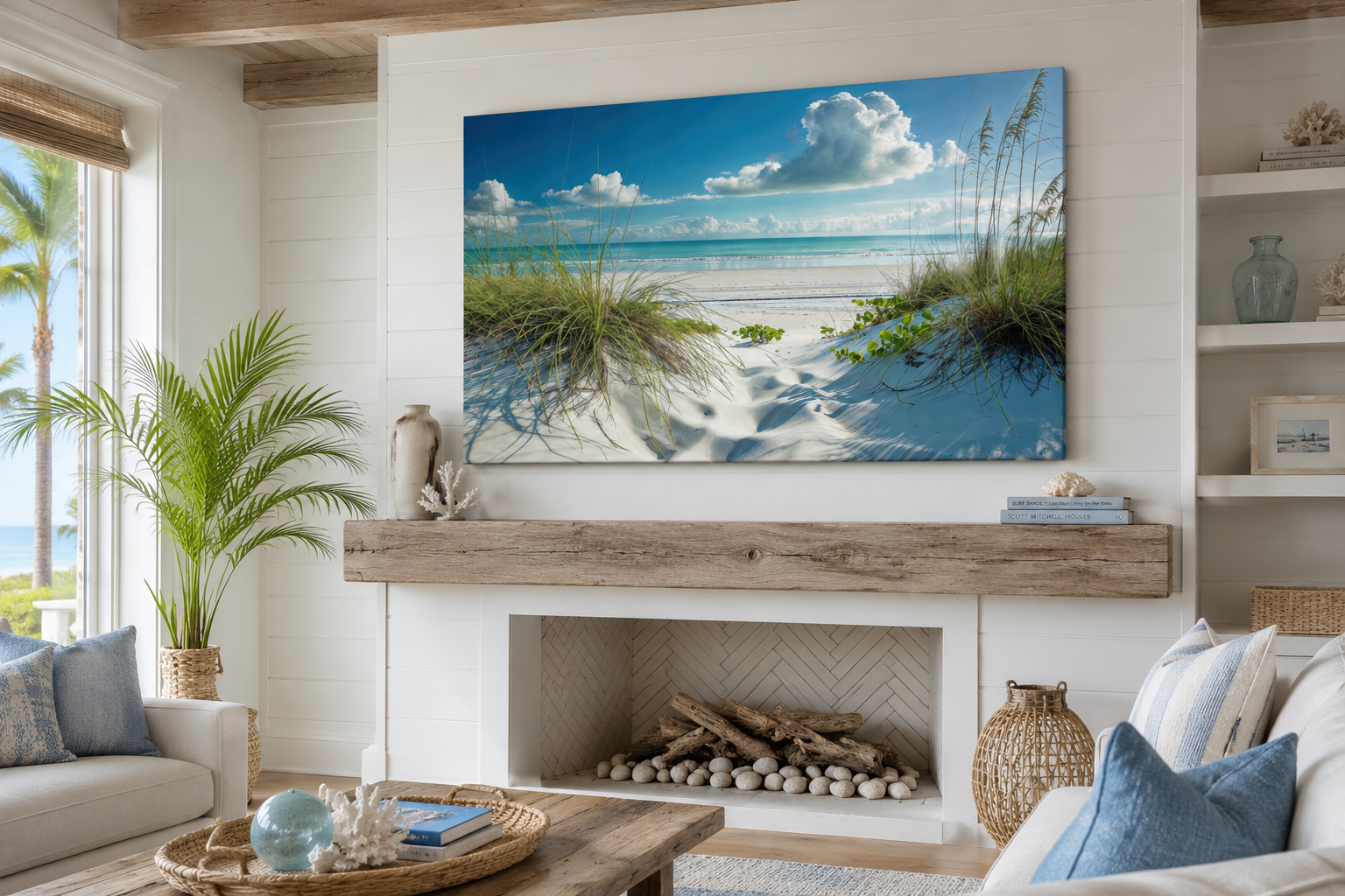 Beach Wall Art - Sand Dunes And Grass On The Beach Costal Framed Canvas Wall Art