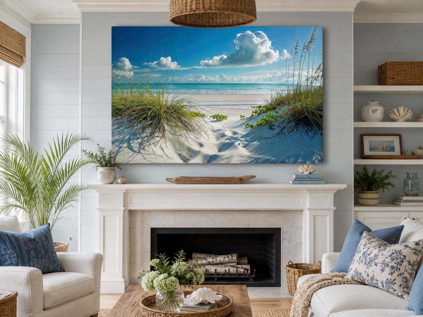 Beach Wall Art - Sand Dunes And Grass On The Beach Costal Framed Canvas Wall Art