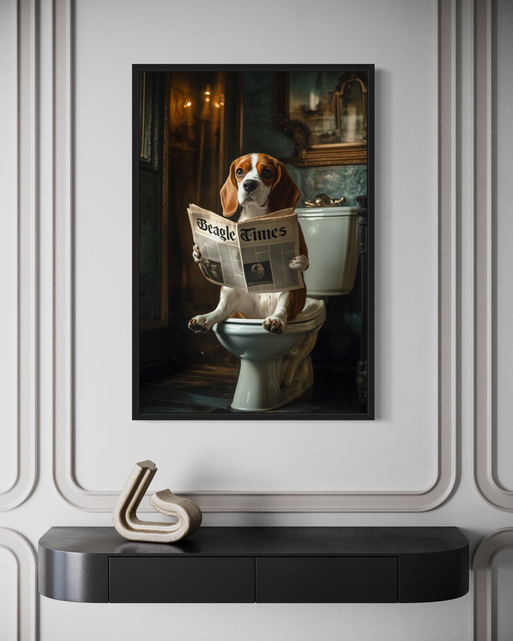 Beagle On The Toilet Reading Newspaper Picture Canvas Wall Art