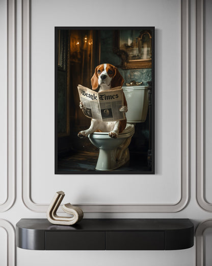 Beagle On The Toilet Reading Newspaper Picture Canvas Wall Art