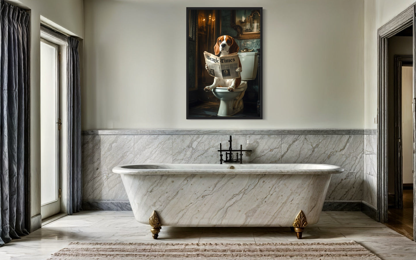 Beagle On The Toilet Reading Newspaper Picture Canvas Wall Art