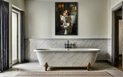 Beagle On The Toilet Reading Newspaper Picture Canvas Wall Art