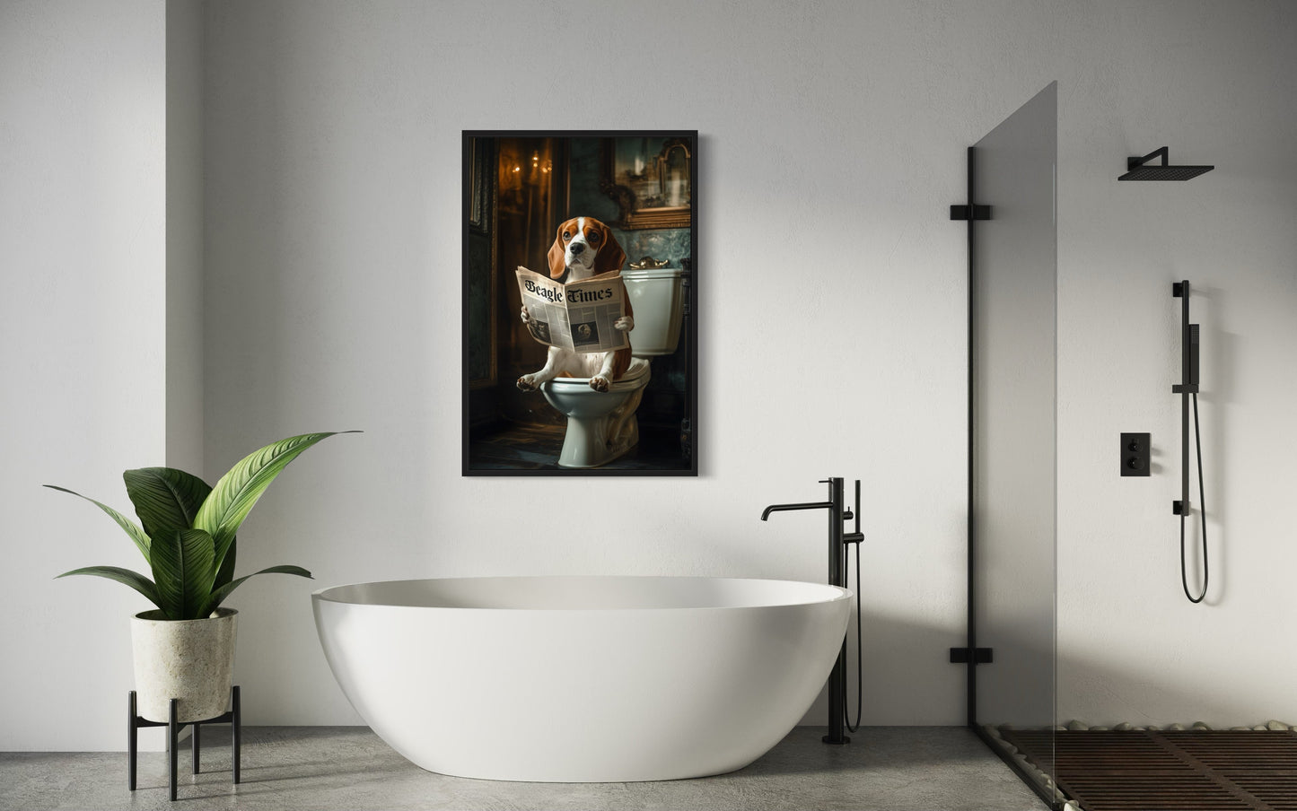 Beagle On The Toilet Reading Newspaper Picture Canvas Wall Art