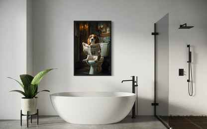 Beagle On The Toilet Reading Newspaper Picture Canvas Wall Art
