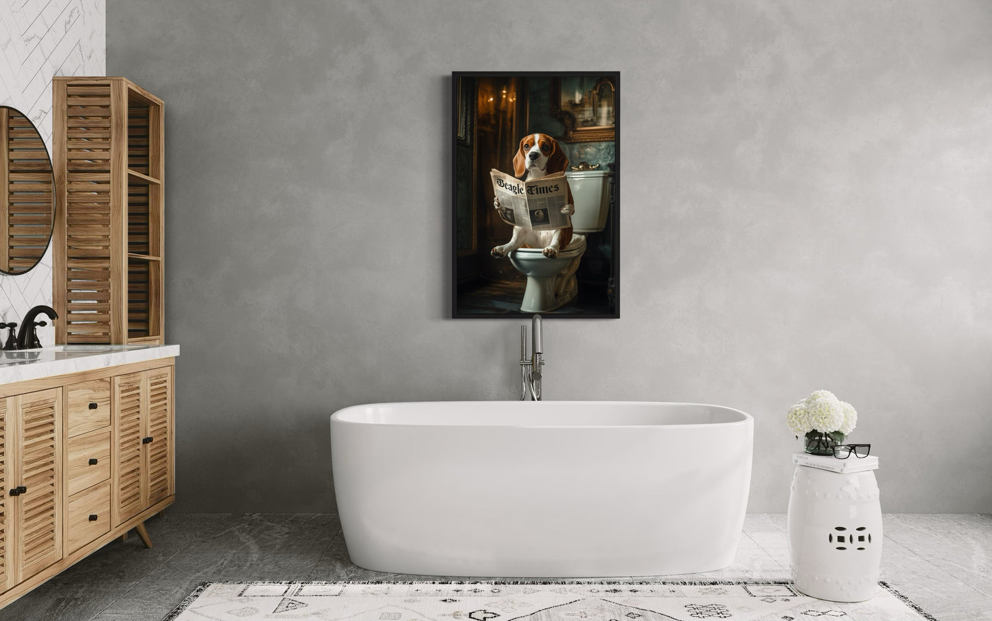 Beagle On The Toilet Reading Newspaper Picture Canvas Wall Art
