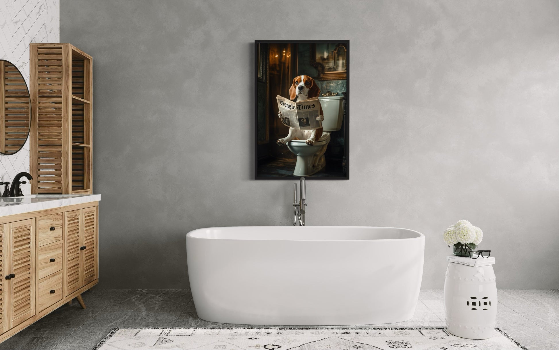 Beagle On The Toilet Reading Newspaper Picture Canvas Wall Art