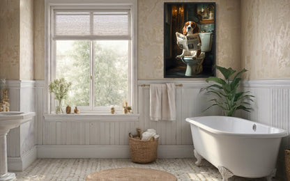 Beagle On The Toilet Reading Newspaper Picture Canvas Wall Art
