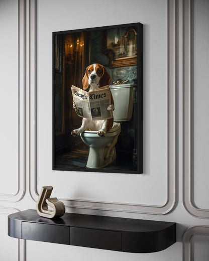 Beagle On The Toilet Reading Newspaper Picture Canvas Wall Art