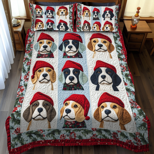 Beagle Christmas Cuddles 3-Piece Quilted Bedding Set - Single (59" x 70")